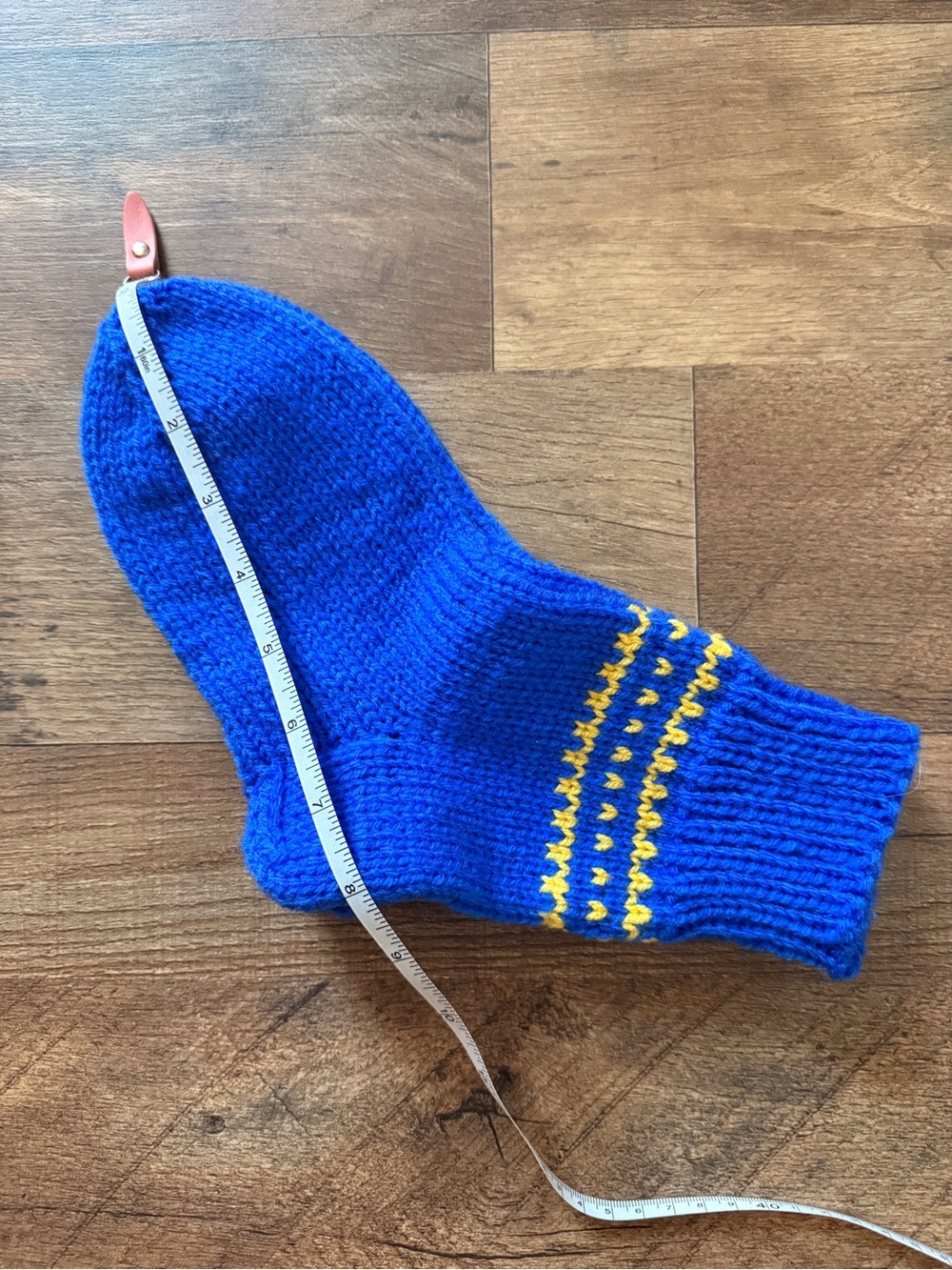Blue Knit Handmade Socks with Yellow Accent